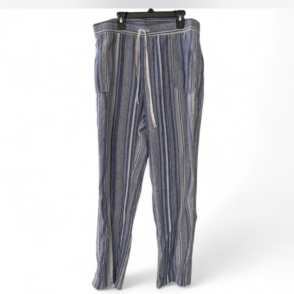 Coastal grandma Cottagecore Linen Striped  Drawstring women’s Pants size L